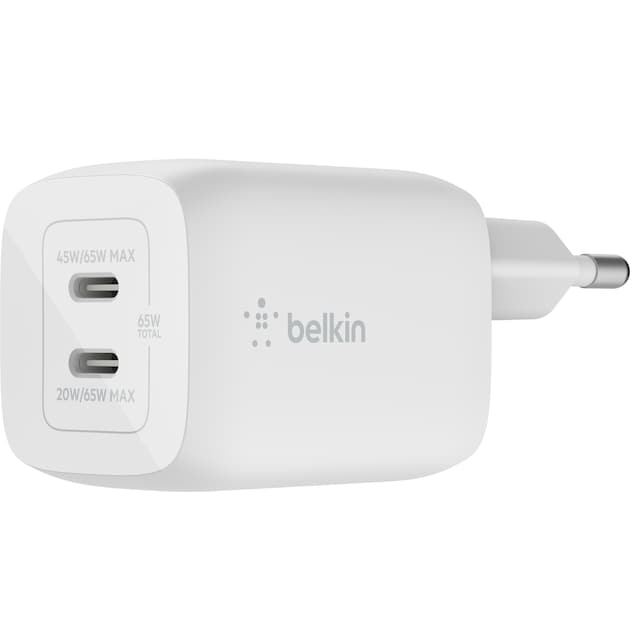 Belkin 65W Dual USB-C lader (kabel inkludert)