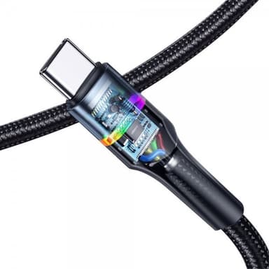 USAMS Kabel U76 LED USB-A/USB-C 1.2 m Svart