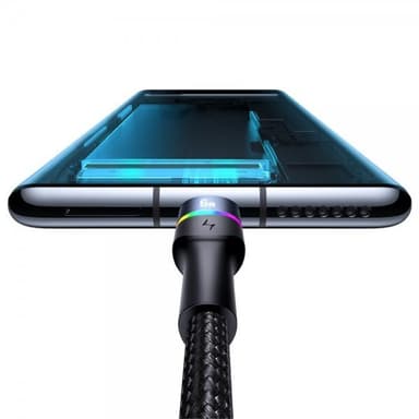 USAMS Kabel U76 LED USB-A/USB-C 1.2 m Svart