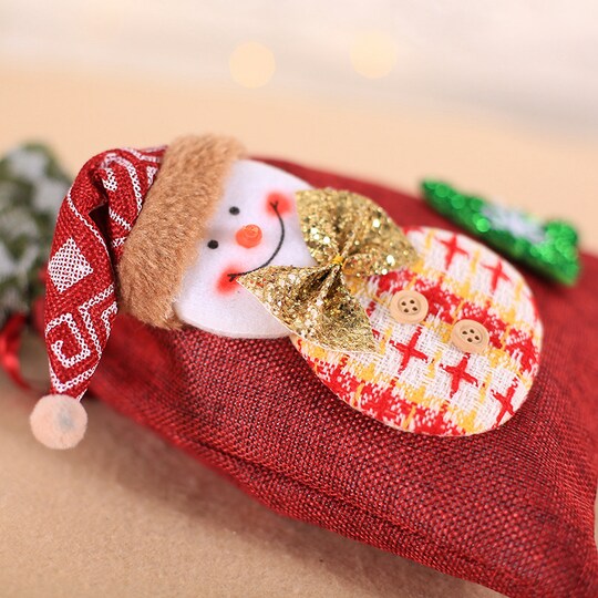 Julegavepose Snømann og juletre rød
