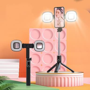 Uttrekkbart Selfie Stick-stativ med avtakbar Fill Light-fjernkontroll Svart
