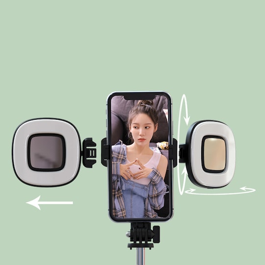 Uttrekkbart Selfie Stick-stativ med avtakbar Fill Light-fjernkontroll Svart