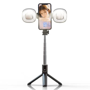 Uttrekkbart Selfie Stick-stativ med avtakbar Fill Light-fjernkontroll Svart