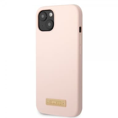 Guess iPhone 13 Deksel Silicone Metal Plate MagSafe Rosa