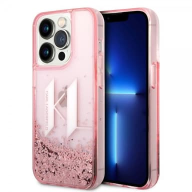 Karl Lagerfeld iPhone 14 Pro Deksel Liquid Glitter Big Logo Rosa