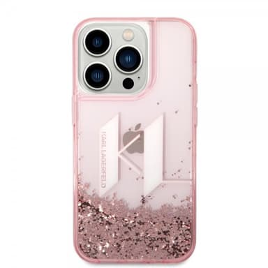 Karl Lagerfeld iPhone 14 Pro Deksel Liquid Glitter Big Logo Rosa