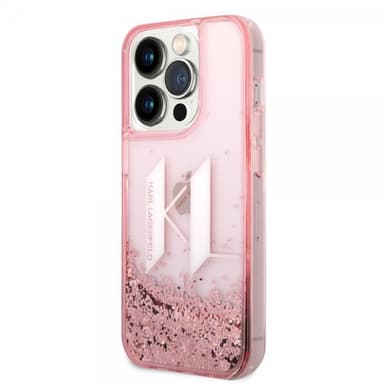 Karl Lagerfeld iPhone 14 Pro Deksel Liquid Glitter Big Logo Rosa