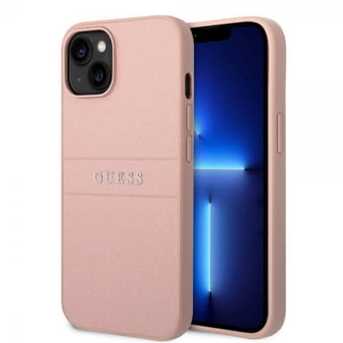 Guess iPhone 14 Plus Deksel Saffiano Metal Logo Stripes Rosa