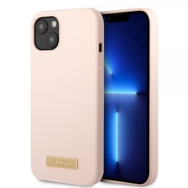 Guess iPhone 13 Deksel Silicone Metal Plate MagSafe Rosa