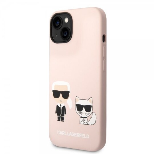 Karl Lagerfeld iPhone 14 Deksel Liquid Silicone Karl & Choupette MagSafe Rosa