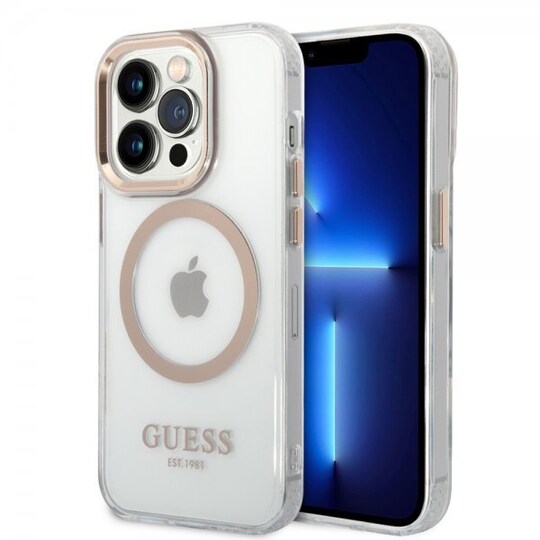 Guess iPhone 14 Pro Max Deksel Transparent MagSafe Gull Transparent