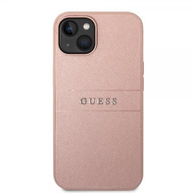 Guess iPhone 14 Plus Deksel Saffiano Metal Logo Stripes Rosa
