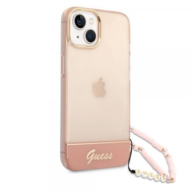 Guess iPhone 14 Plus Deksel Translucent with Strap Rosa