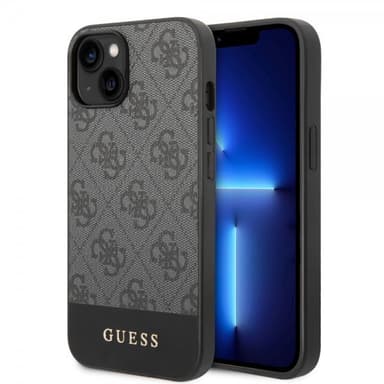 Guess iPhone 14 Deksel Bottom Stripe Metal Logo Grå