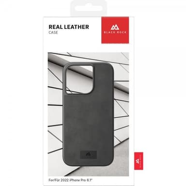 Black Rock iPhone 14 Pro Deksel Real Leather Case Svart