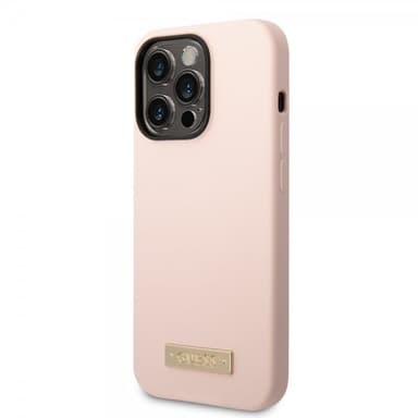 Guess iPhone 14 Pro Deksel Silicone Metal Plate MagSafe Rosa