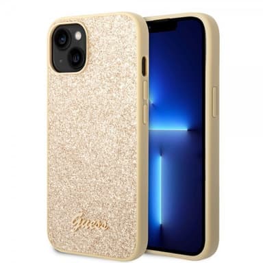 Guess iPhone 14 Plus Deksel Glitter Flakes Metal Logo Gull