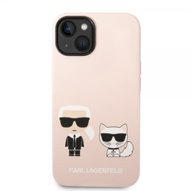 Karl Lagerfeld iPhone 14 Plus Deksel Liquid Silicone Karl & Choupette MagSafe Rosa