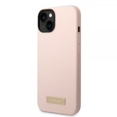 Guess iPhone 14 Deksel Silicone Metal Plate MagSafe Rosa