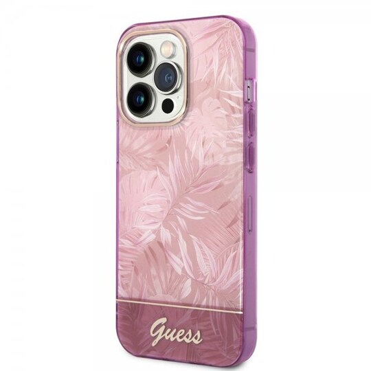 Guess iPhone 14 Pro Deksel Jungle Rosa