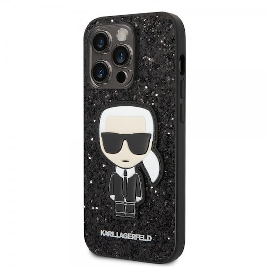 Karl Lagerfeld iPhone 14 Pro Max Deksel Glitter Flakes Ikonik Patch Svart