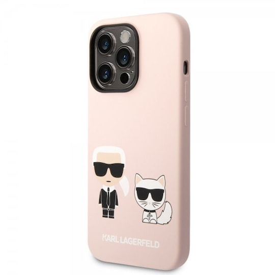 Karl Lagerfeld iPhone 14 Pro Deksel Liquid Silicone Karl & Choupette MagSafe Rosa