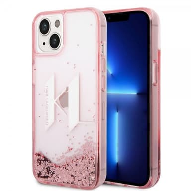 Karl Lagerfeld iPhone 14 Deksel Liquid Glitter Big Logo Rosa