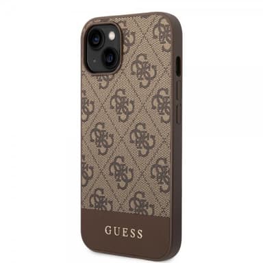 Guess iPhone 14 Plus Deksel Bottom Stripe Metal Logo Brun