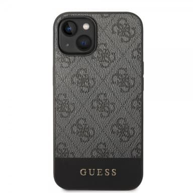Guess iPhone 14 Deksel Bottom Stripe Metal Logo Grå