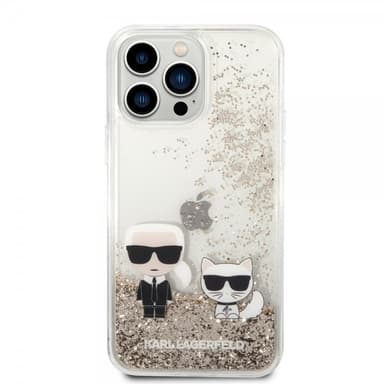 Karl Lagerfeld iPhone 14 Pro Max Deksel Liquid Glitter Karl & Choupette Gull