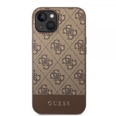 Guess iPhone 14 Plus Deksel Bottom Stripe Metal Logo Brun