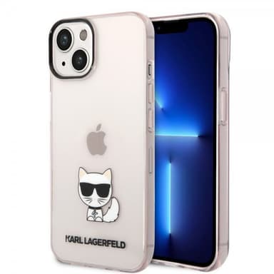 Karl Lagerfeld iPhone 14 Deksel Printed Choupette Transparent Rosa