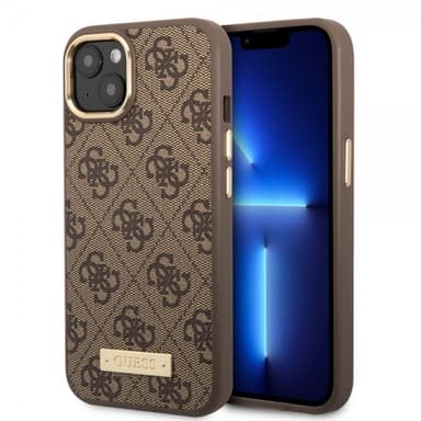Guess iPhone 14 Plus Deksel Metal Plate Logo MagSafe Brun