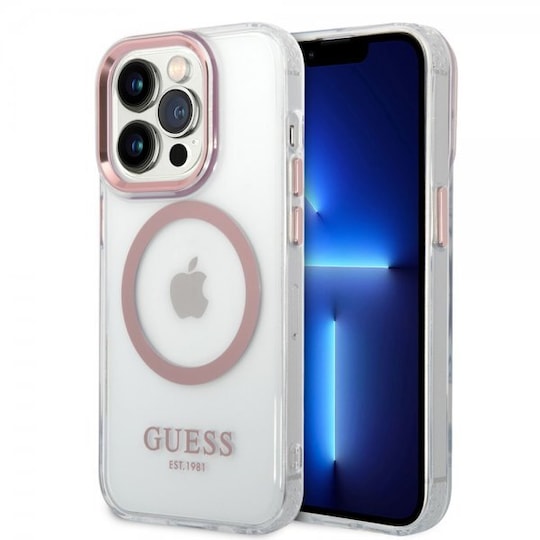 Guess iPhone 14 Pro Deksel Transparent MagSafe Rosa Transparent