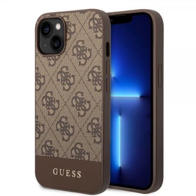 Guess iPhone 14 Plus Deksel Bottom Stripe Metal Logo Brun