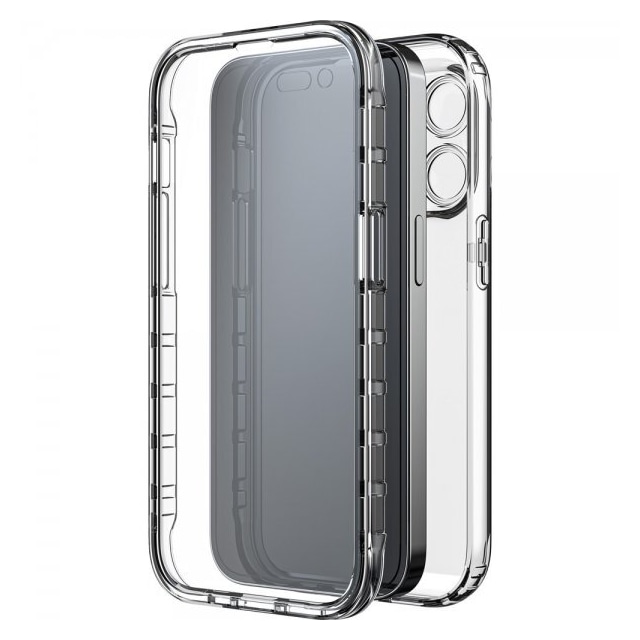 Black Rock iPhone 14 Pro Deksel 360° Real Glass Case Svart Klar
