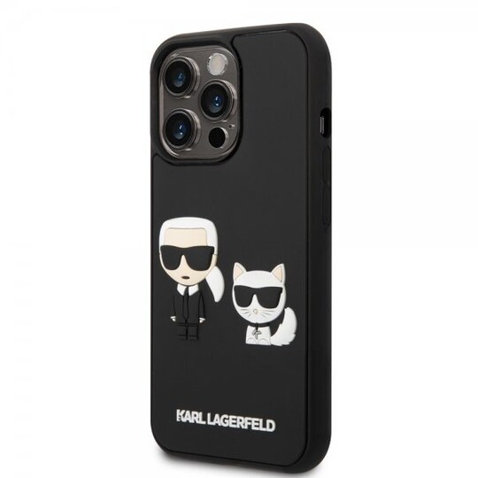 Karl Lagerfeld iPhone 14 Pro Deksel 3D Rubber Karl & Choupette Svart
