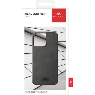 Black Rock iPhone 14 Pro Max Deksel Real Leather Case Svart