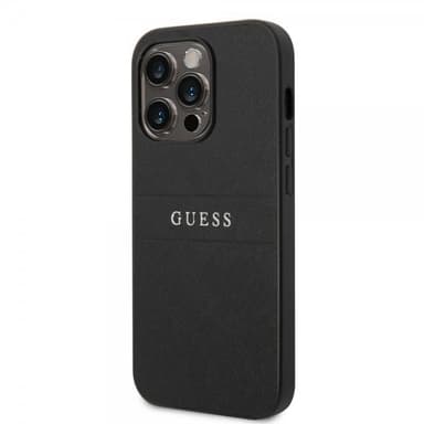 Guess iPhone 14 Pro Deksel Saffiano Metal Logo Stripes Svart