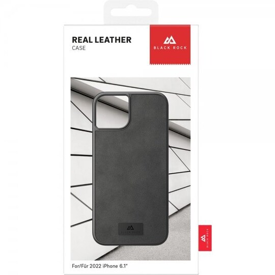 Black Rock iPhone 14 Deksel Real Leather Case Svart