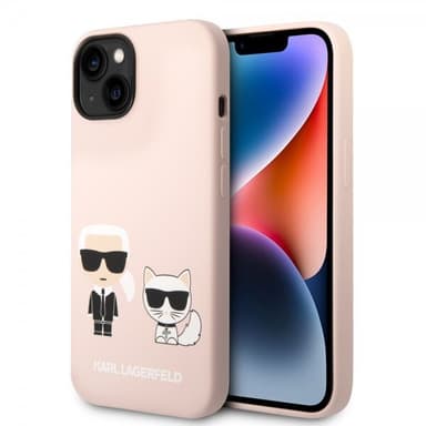Karl Lagerfeld iPhone 14 Plus Deksel Liquid Silicone Karl & Choupette MagSafe Rosa