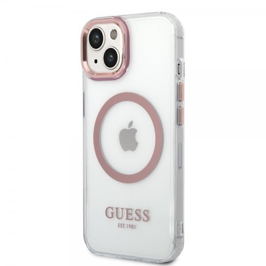 Guess iPhone 14 Deksel Transparent MagSafe Rosa Transparent