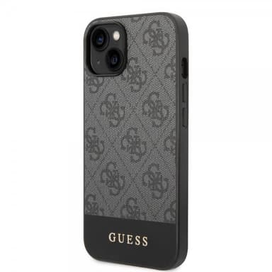 Guess iPhone 14 Deksel Bottom Stripe Metal Logo Grå