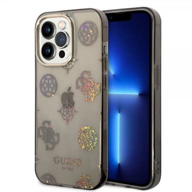 Guess iPhone 14 Pro Deksel Peony Glitter Svart