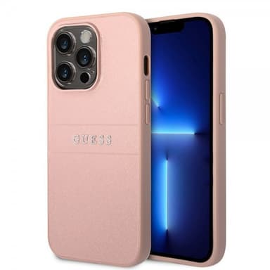 Guess iPhone 14 Pro Max Deksel Saffiano Metal Logo Stripes Rosa