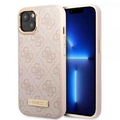 Guess iPhone 14 Plus Deksel Metal Plate Logo MagSafe Rosa