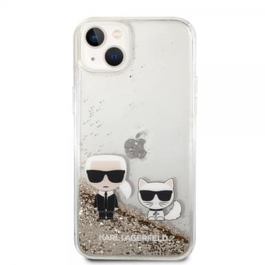 Karl Lagerfeld iPhone 14 Plus Deksel Liquid Glitter Karl & Choupette Gull