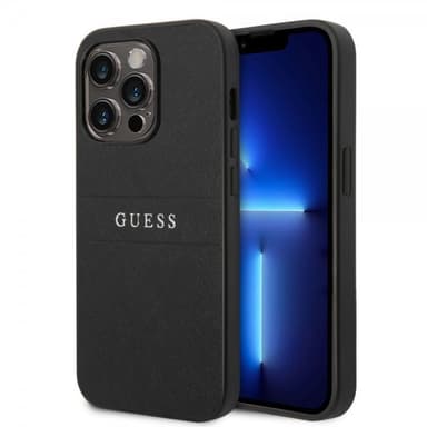 Guess iPhone 14 Pro Deksel Saffiano Metal Logo Stripes Svart