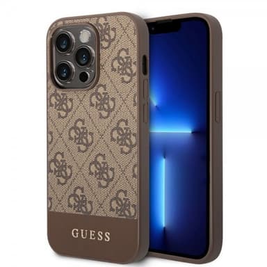 Guess iPhone 14 Pro Deksel Bottom Stripe Metal Logo Brun