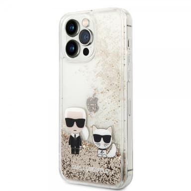 Karl Lagerfeld iPhone 14 Pro Max Deksel Liquid Glitter Karl & Choupette Gull